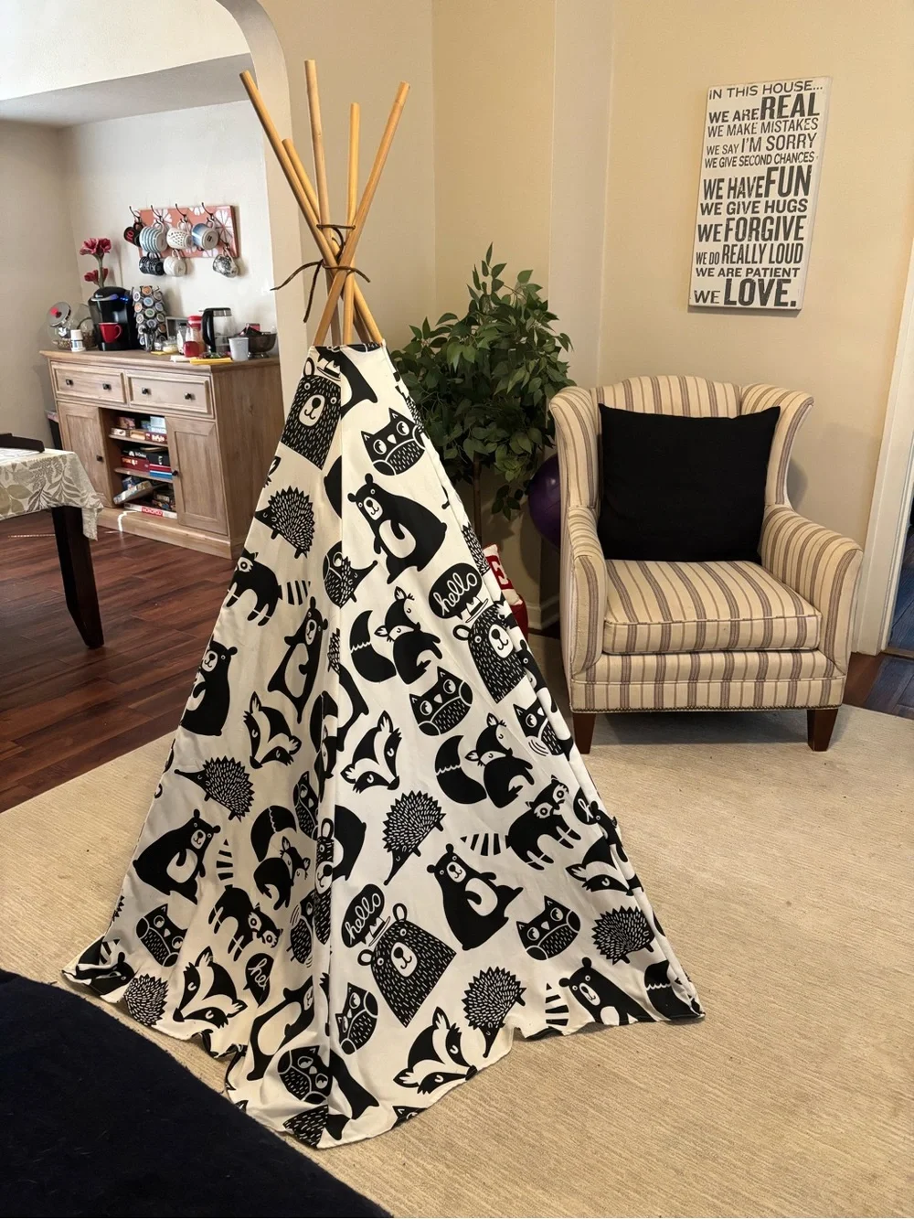Target Pillowfort Kids Teepee Tent - Black & White Woodland Animals